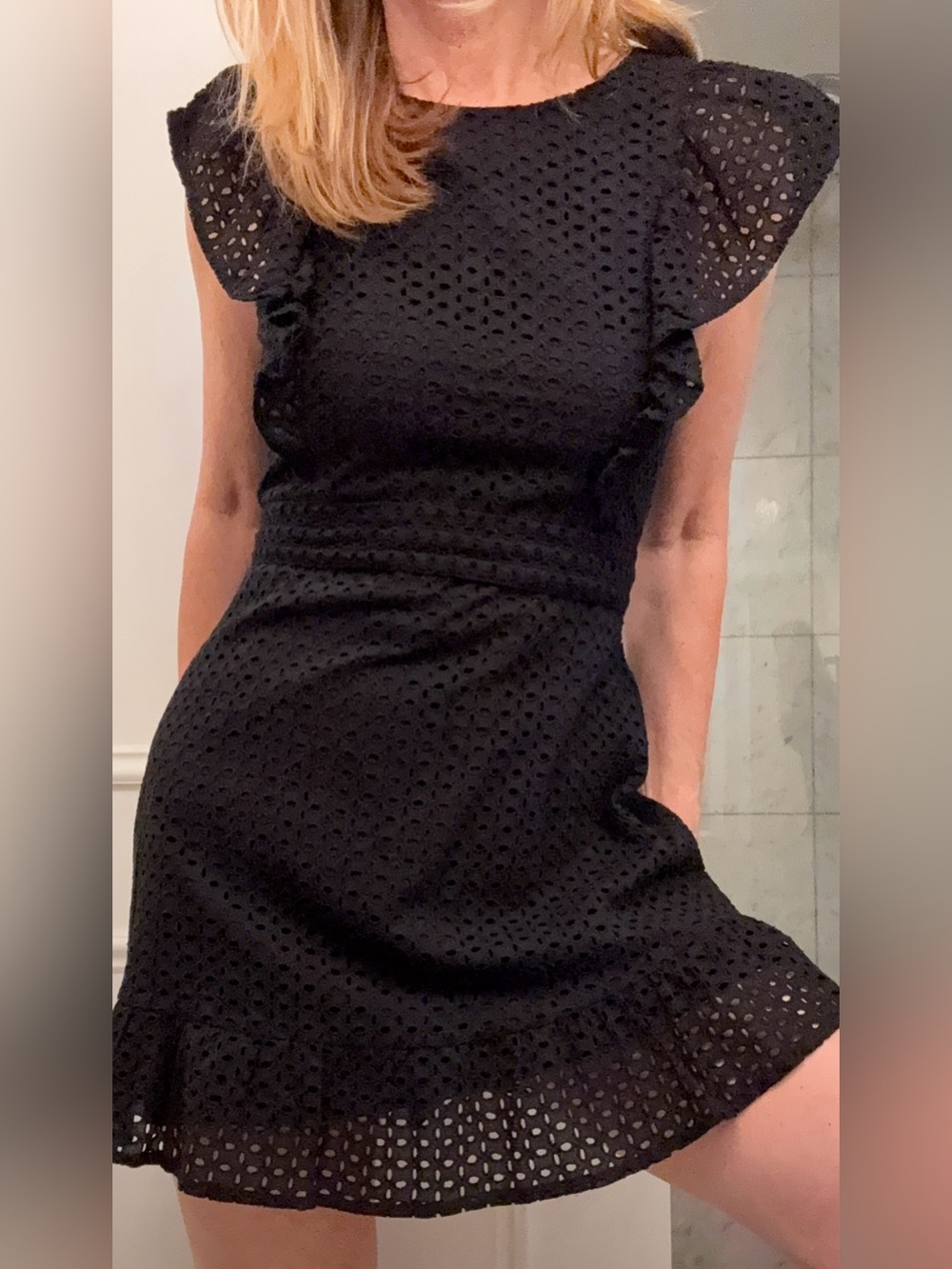 Dynamite Black Eyelet Ruffle Sleeve Mini Dress